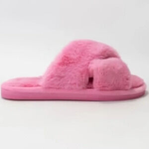 BP Square Toe Crisscross Fuzzy Slippers